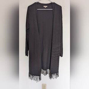 Fringed Black Cardigan Open Front By Ava Contour Sz. Med.